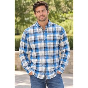 L.L.Bean Button Down Shirt Men S Blue White Plaid Wrinkle Free Preppy Casual
